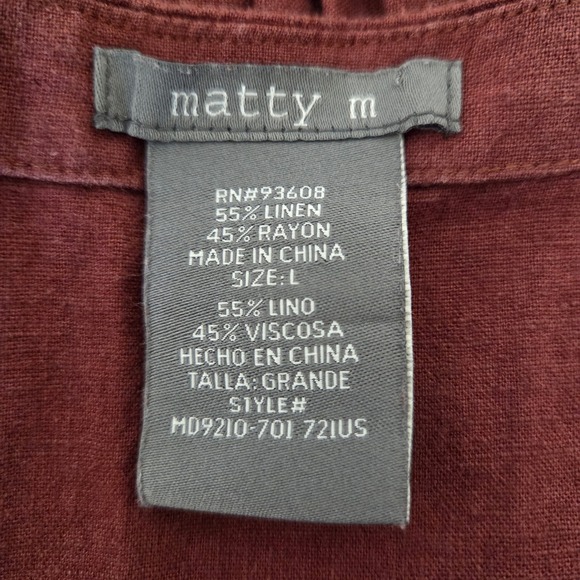 Matty M Womens Linen Blend Tiered Midi Dress Burgundy V-Neck Sleeveless L MD9210 - Picture 5 of 5